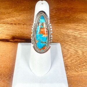 Spiny Oyster Turquoise Ring .925 Sterling Silver – Marquise Southwestern